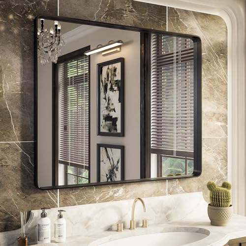 40 x 32 Black Metal Framed Bathroom Mirror for Wall