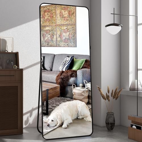 Black Full-Length Mirror with Stand for Bedroom