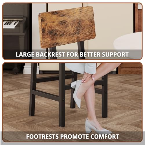 Set of 2 PU Upholstered Bar Stools with Back and Footrest for Kitchen Island - Rustic Brown and Black