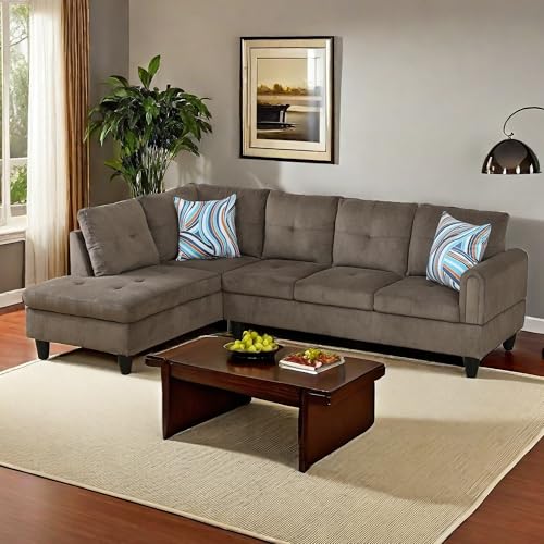 Modern 2-Piece Sectional Sofa Set for Living Room: CDT MEDIA L-Shaped Couch in Corduroy Fabric (Brown)