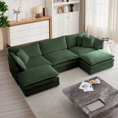 Modular Sectional Sofa for Living Room, 111.5 Inch U Shaped Couch Set with Ottoman