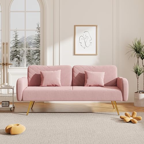 CDT MEDIA Sectional Sofa Bed with Adjustable Back, 2 Throw Pillows and Modular Design for Living Room, Bedroom, Apartment