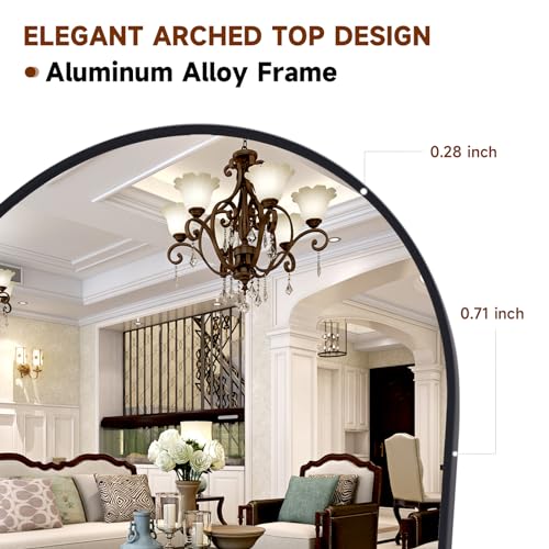 HARRITPURE 64x21 Arched Full Length Mirror - Free Standing or Wall-Mounted, Black Aluminum Frame for Living Room, Bedroom, and Cloakroom