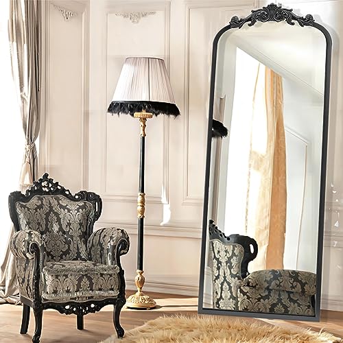 Elegant Antique Black Full-Length Wall Mirror for Entryway, Living Room, Hallway