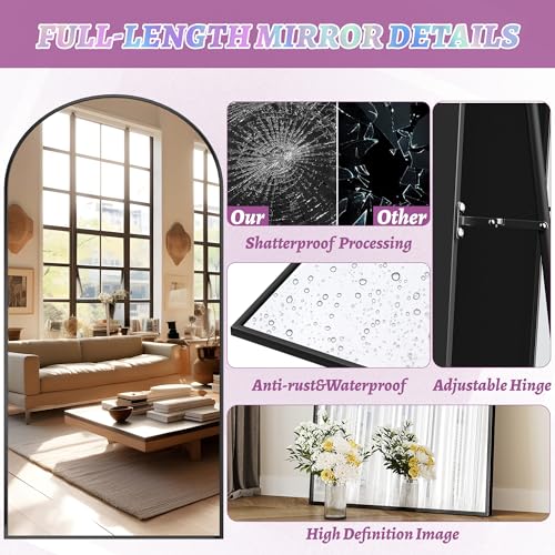 Black Full Length Arched Floor Mirror for Bedroom and Living Room