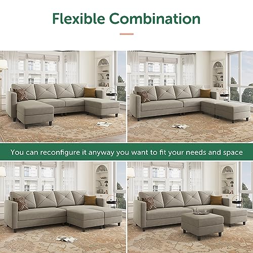 U Shaped Sectional Sofa with Double Chaises and Ottomans for Living Room - Velvet Light Grey