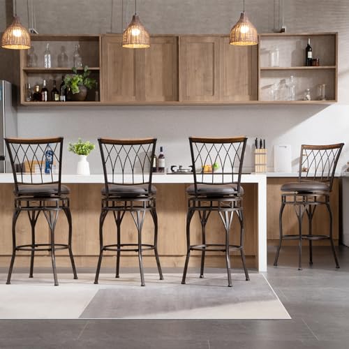 4 Swivel Bar Stools with Adjustable Height & Upholstered Seats for Home Pub/Kitchen Island