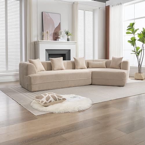 Modern Minimalist Modular Sectional Sofa Set for Living Room in Light Brown Boucle Fabric