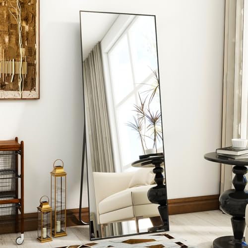 Full Length Floor Mirror, 21 x 57, Aluminum Alloy Frame - Black - Bedroom and Living Room