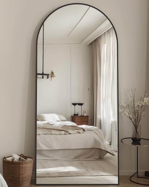 Floor Standing Full Length Arched Mirror, 71x28 inches, Black