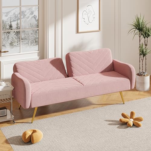 CDT MEDIA Sectional Sofa Bed with Adjustable Back, 2 Throw Pillows and Modular Design for Living Room, Bedroom, Apartment