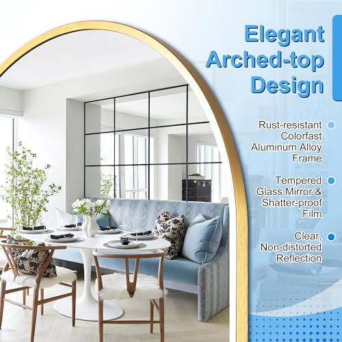 Gold Full Length Arched Mirror with Stand - Free Standing or Wall Lean