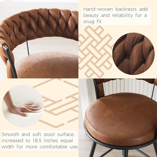 2-Pack 26 Bar Stool Set with Swivel Backrest and Footrest, Upholstered Brown