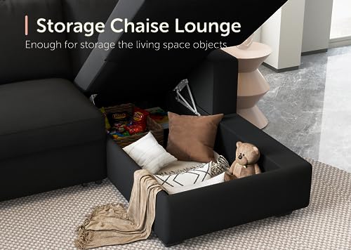Sectional Sleeper Sofa with Pull-Out Bed and Storage for Living Room, Black Velvet