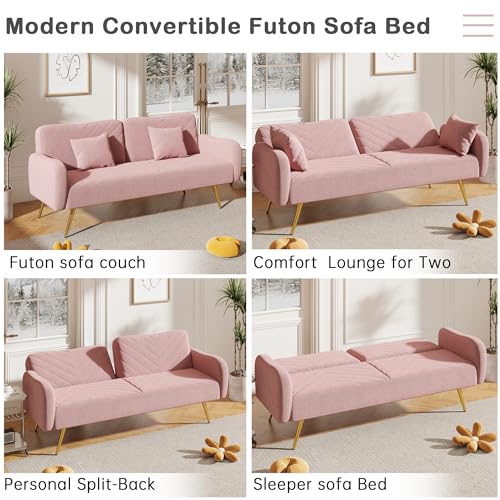 CDT MEDIA Sectional Sofa Bed with Adjustable Back, 2 Throw Pillows and Modular Design for Living Room, Bedroom, Apartment