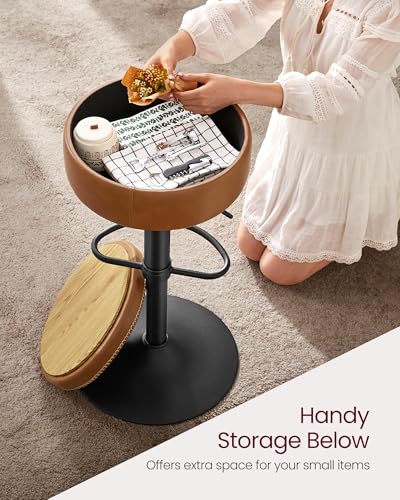 Mid-Century Modern Bar Stool with Storage and Swivel - Easy Assembly, Caramel Brown