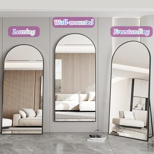 Black Floor Standing Full-Length Arched Mirror, 71x28 Inches