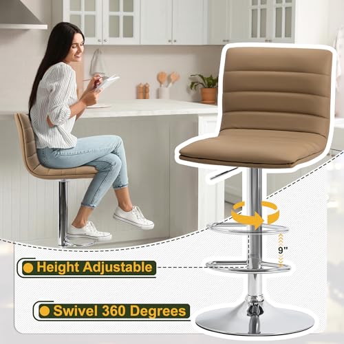 Modern Swivel Barstools Set of 2: Kitchen Island/Counter, Sand Color PU Leather