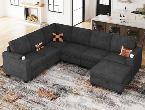 Space-Saving Dark Gray L-Shaped Sectional Sofa with Storage for Living Room