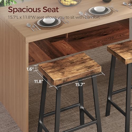 Set of 2 Industrial Style Bar Stools with Footrest, Counter Height, for Kitchen, Dining Room, Bar - Rustic Brown/Black